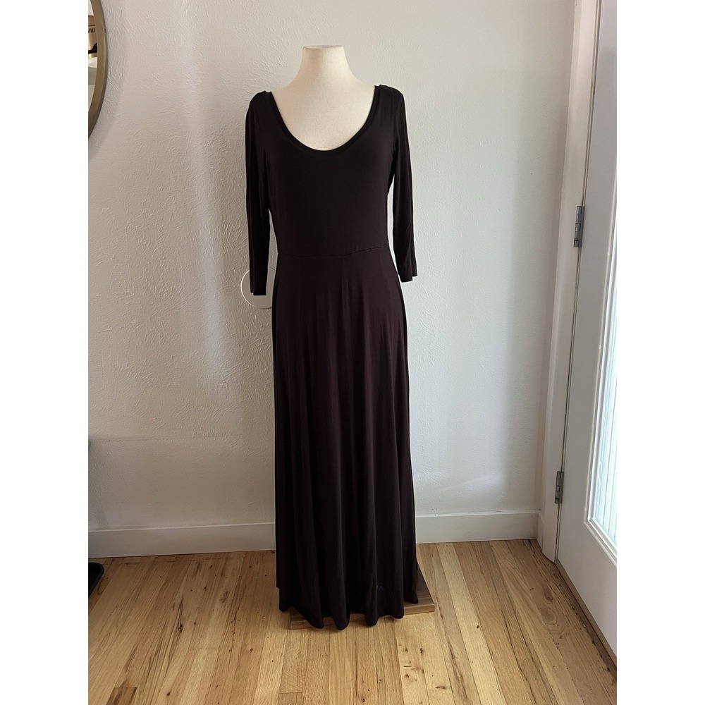 Calvin Klein Maxi Dress Size 12 Stretch short sleeve Black minimalist casual‎